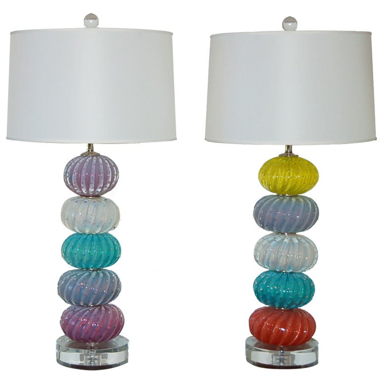 Vintage Murano Multi-Color Stacked Font Table Lamps