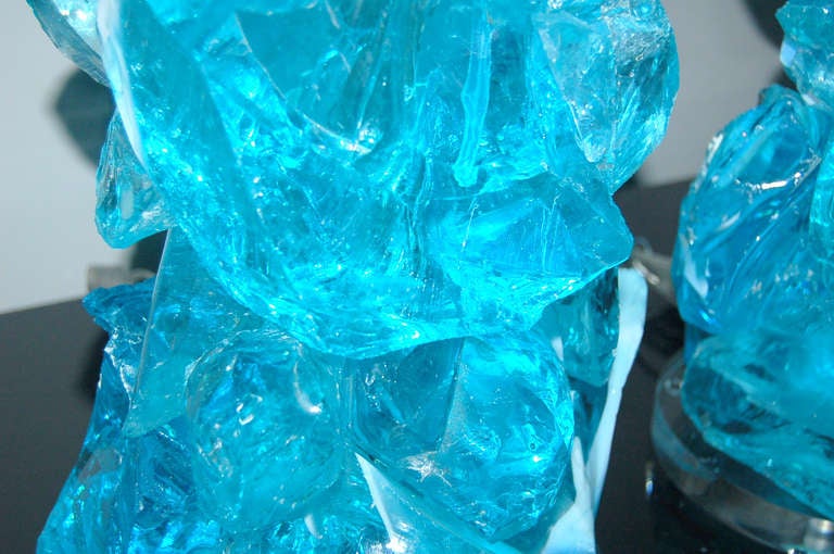 Lucite Pair of Rock Candy Lamps by Swank Lighting in Swimming Pool