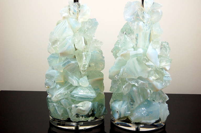 Mid-Century Modern Rock Candy Lamps In White Opaline