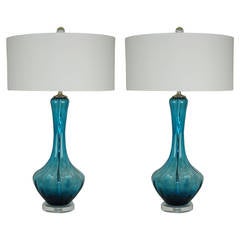 Pair of Vintage Murano Petticoat Lamps in Teal Blue