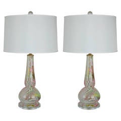 Extremely Rare Matched Pair of Dino Martens Tutti Frutti Murano Lamps