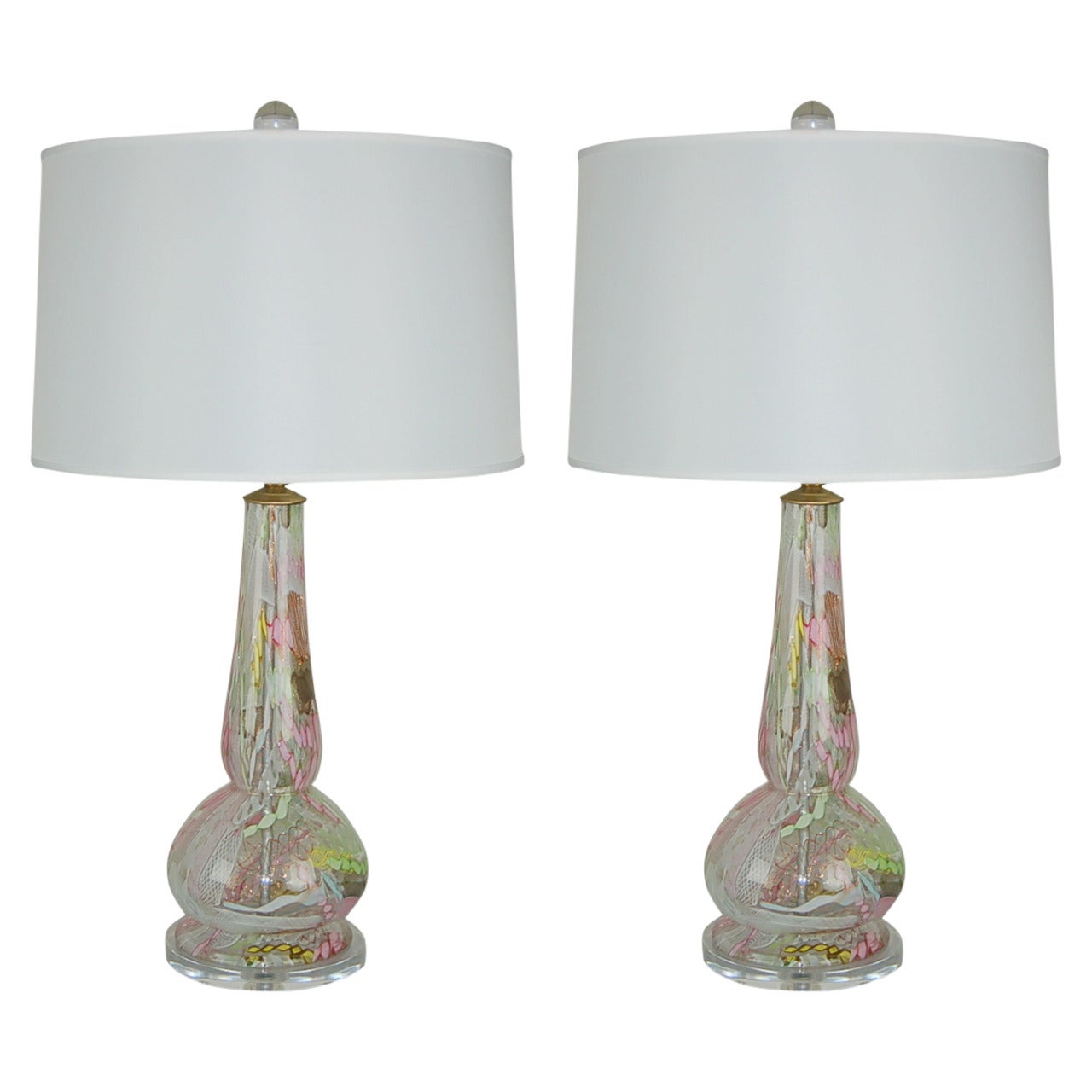 Extremely Rare Matched Pair of Dino Martens Tutti Frutti Murano Lamps For Sale