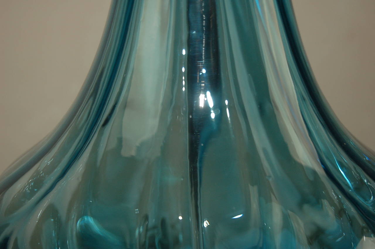 Pair of Vintage Murano Petticoat Lamps in Teal Blue 1