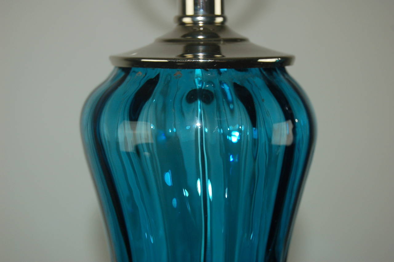 Pair of Vintage Murano Petticoat Lamps in Teal Blue 2