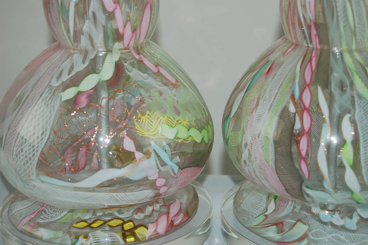 Extremely Rare Matched Pair of Dino Martens Tutti Frutti Murano Lamps In Excellent Condition For Sale In Little Rock, AR