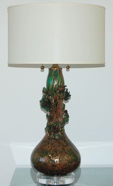 Hollywood Regency Matched Pair of Climbing Rose Lamps of Copper and Green by Marbro For Sale