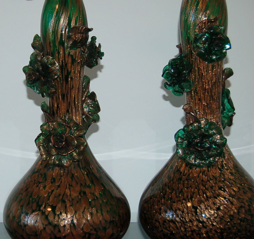 Matched Pair of Climbing Rose Lamps of Copper and Green by Marbro In Excellent Condition For Sale In Little Rock, AR
