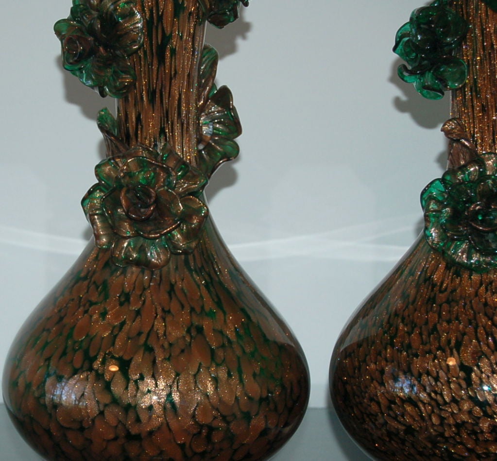 20th Century Matched Pair of Climbing Rose Lamps of Copper and Green by Marbro For Sale