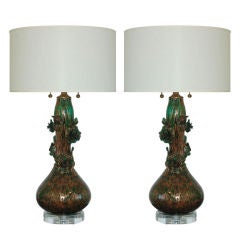 Matched Pair of Climbing Rose Lamps of Copper and Green by Marbro