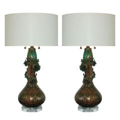 Matched Pair of Climbing Rose Lamps of Copper and Green by Marbro