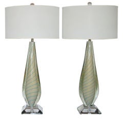 Vintage Almond Shaped Venini Sommerso Murano Lamps