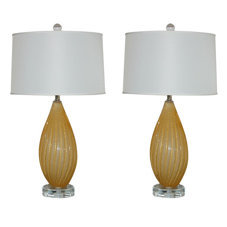 Vintage Murano Lamps in Honey Gold Pulegoso by AVEM For Sale