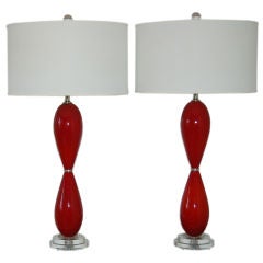 Vintage Murano Lamps in Red Hourglass Design
