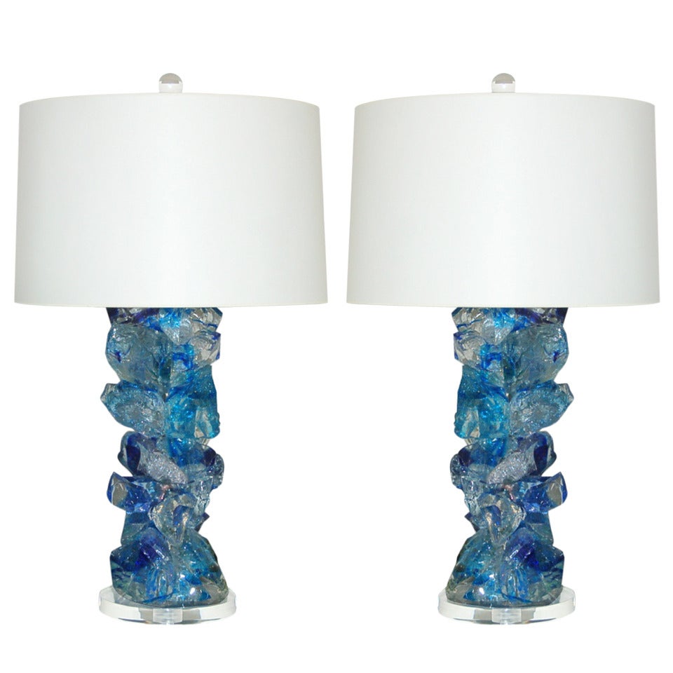 Cobalt Rock Candy Lamps by Swank Lighting For Sale