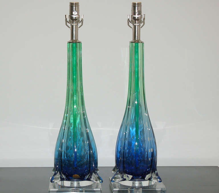 Mid-Century Modern Pair of Vintage Murano Finned Lamps by Archimede Seguso