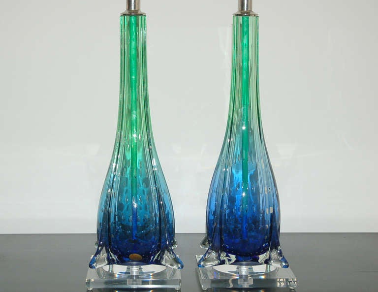 Pair of Vintage Murano Finned Lamps by Archimede Seguso In Excellent Condition In Little Rock, AR