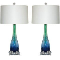 Pair of Vintage Murano Finned Lamps by Archimede Seguso