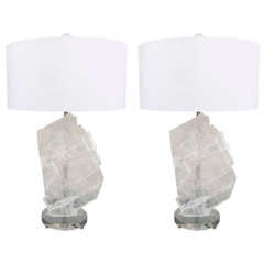 Retro Pair of Selenite Table Lamps by Swank Lighting