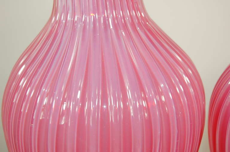 Lucite Matched Pair of Vintage Murano Opaline Lamps in Pink by Marbro For Sale