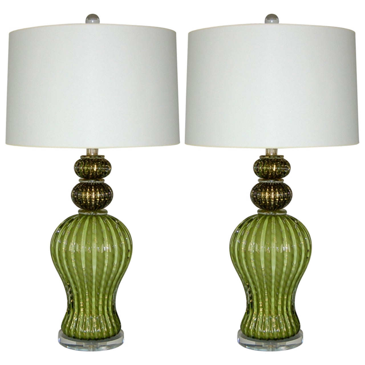 Green Murano Table Lamps with Gold For Sale