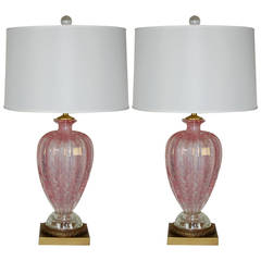 Pink Murano Table Lamps with Silver