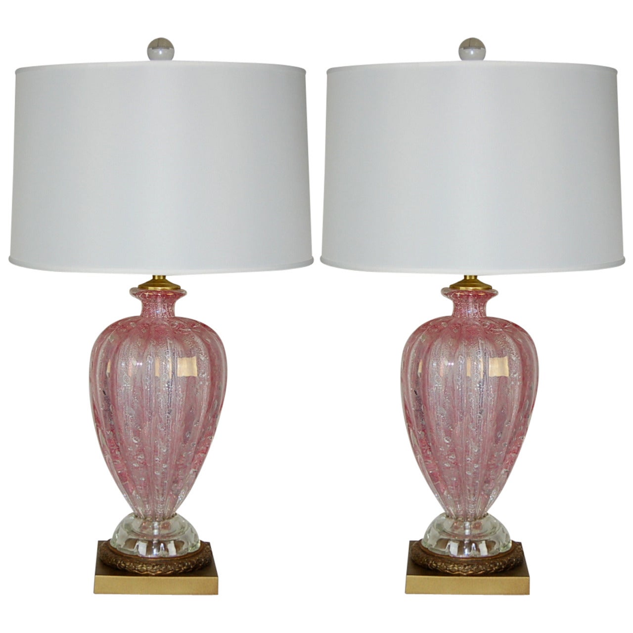 Pink Murano Table Lamps with Silver For Sale