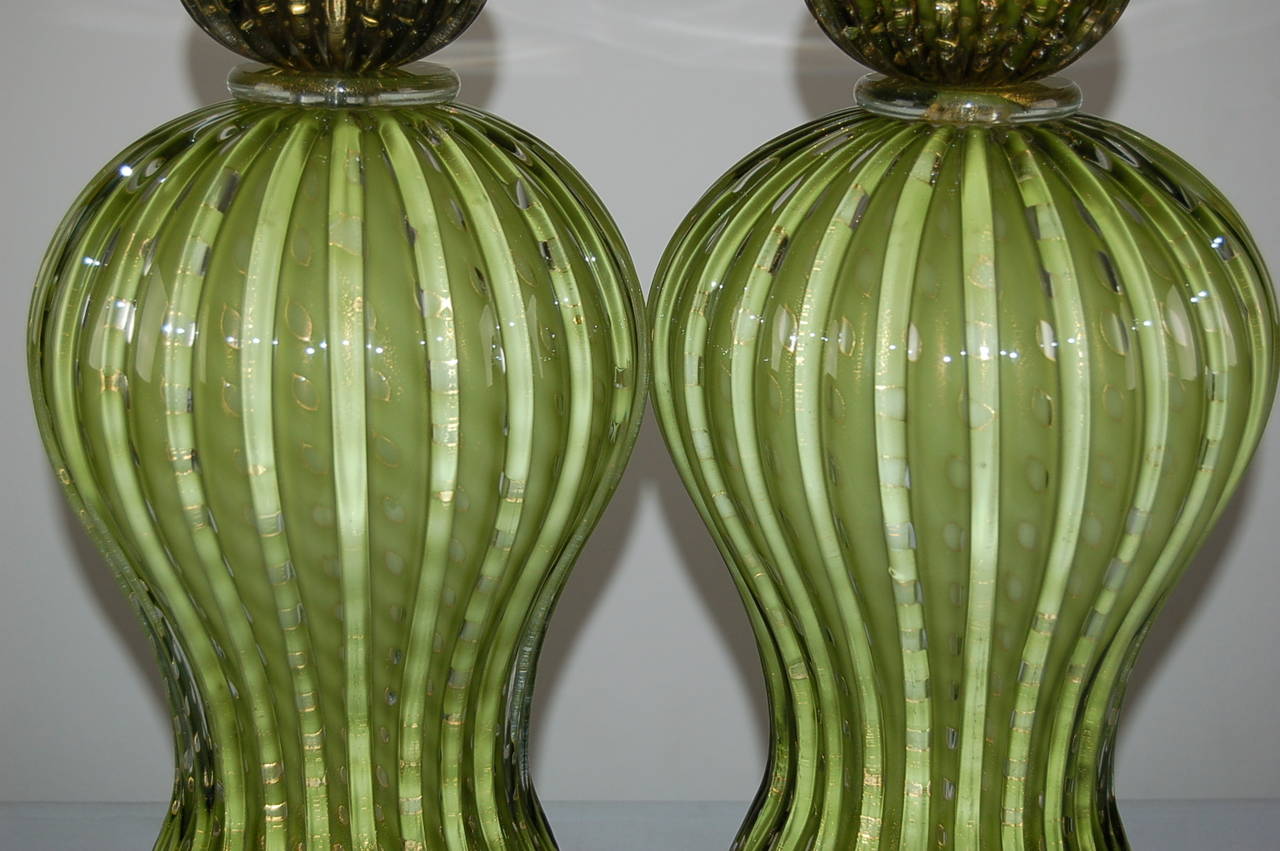 Green Murano Table Lamps with Gold In Excellent Condition For Sale In Little Rock, AR