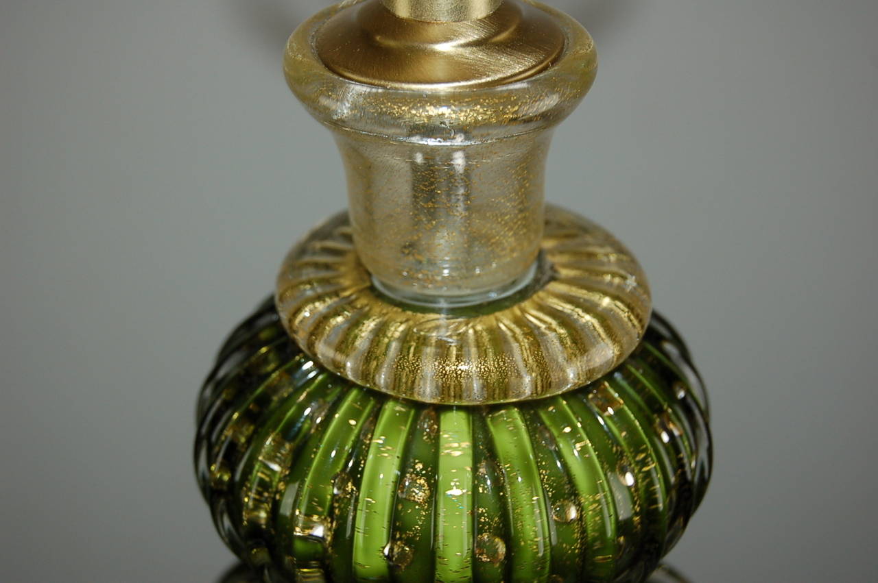 Green Murano Table Lamps with Gold For Sale 2