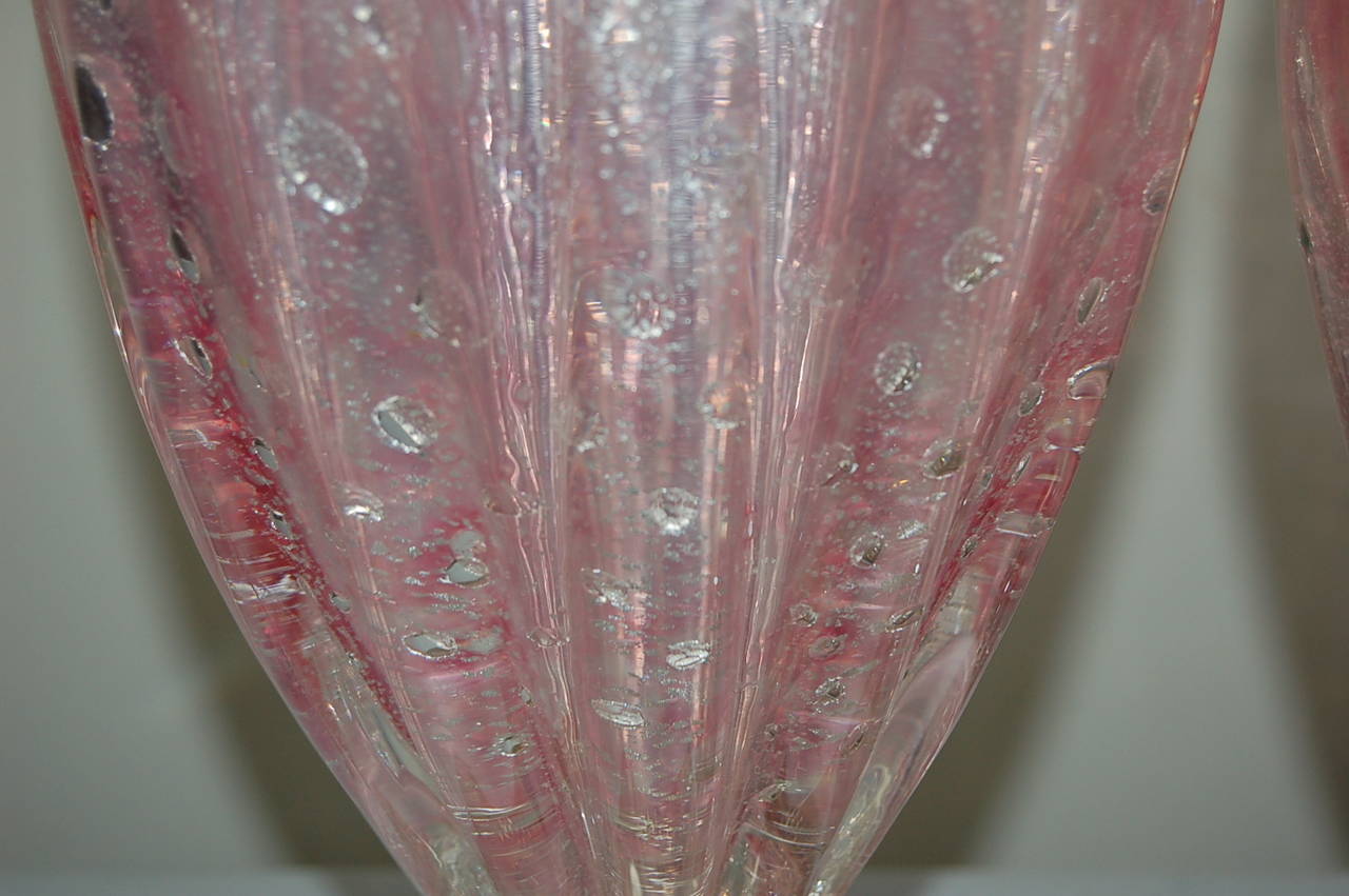 Pink Murano Table Lamps with Silver In Excellent Condition For Sale In Little Rock, AR