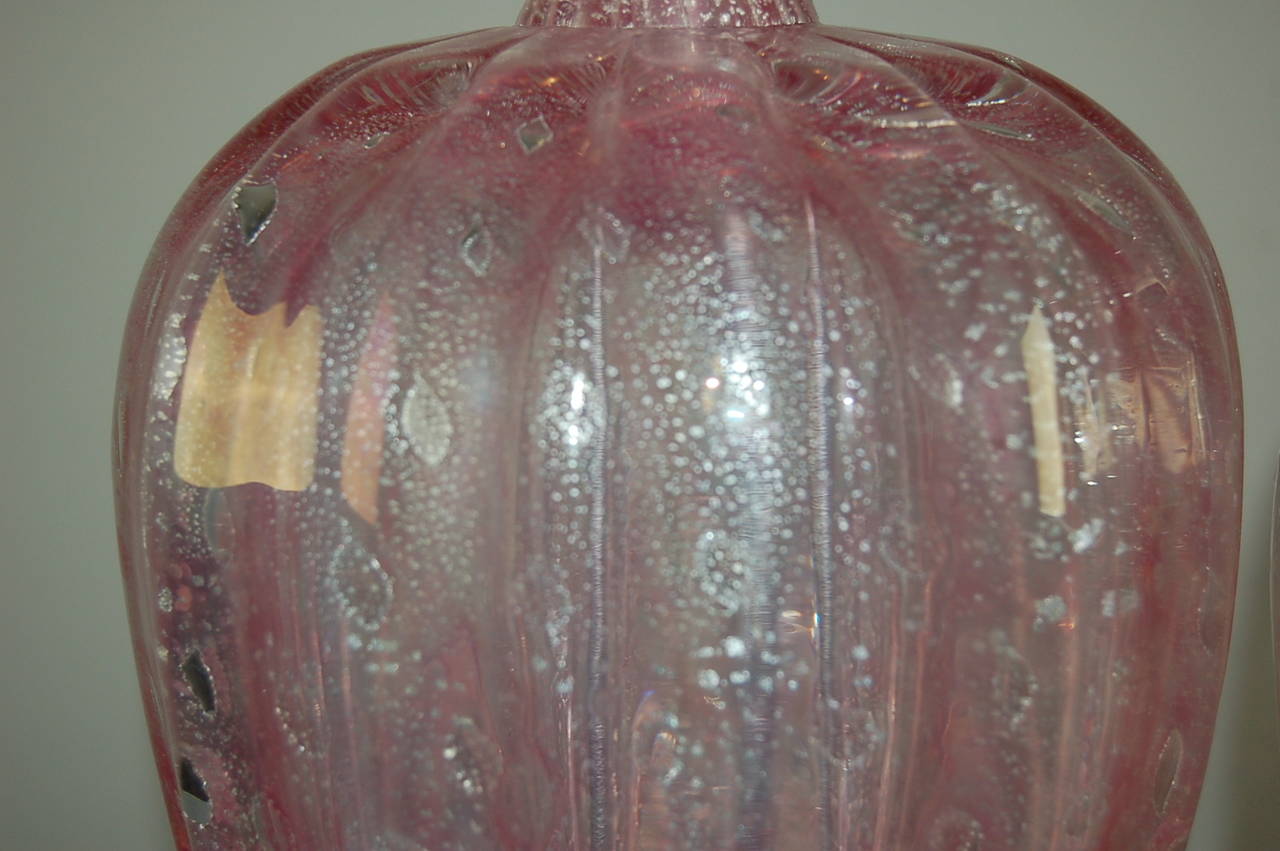 Mid-20th Century Pink Murano Table Lamps with Silver For Sale