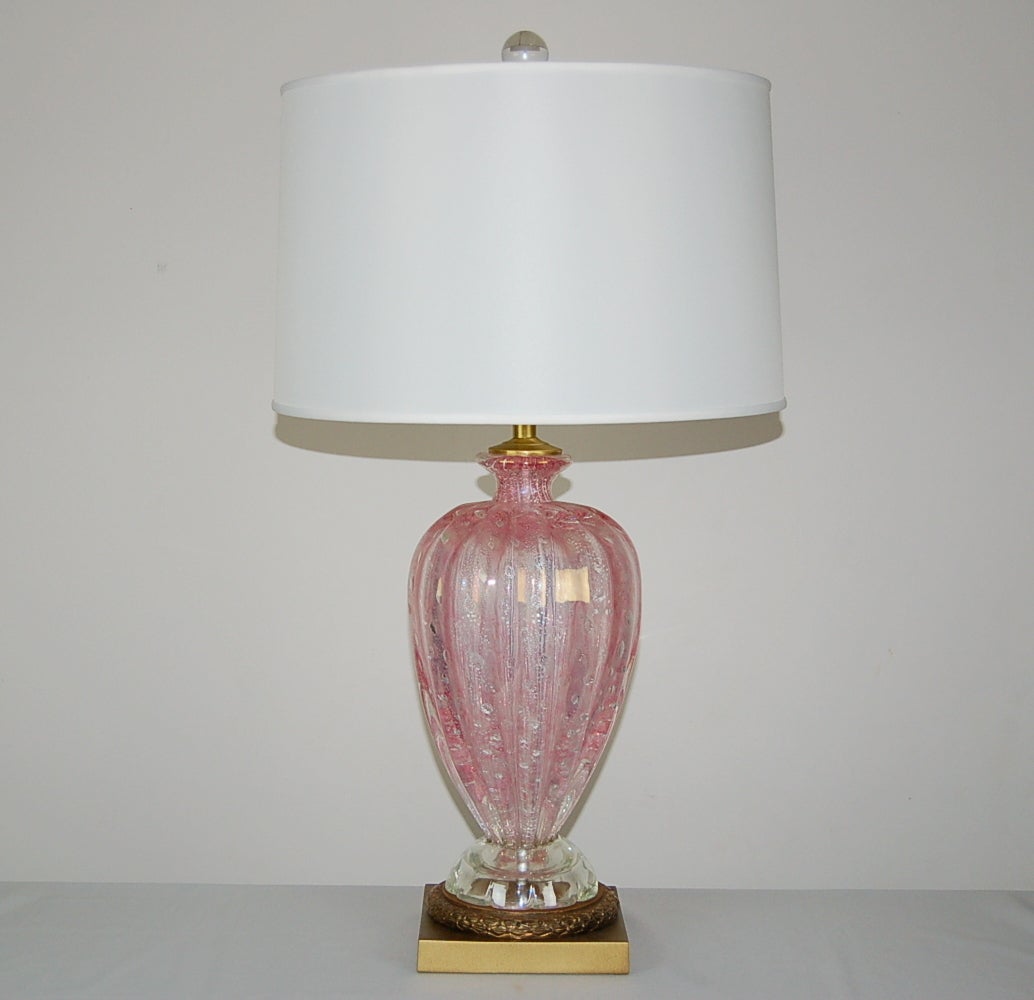 Pink Murano Table Lamps with Silver For Sale 2