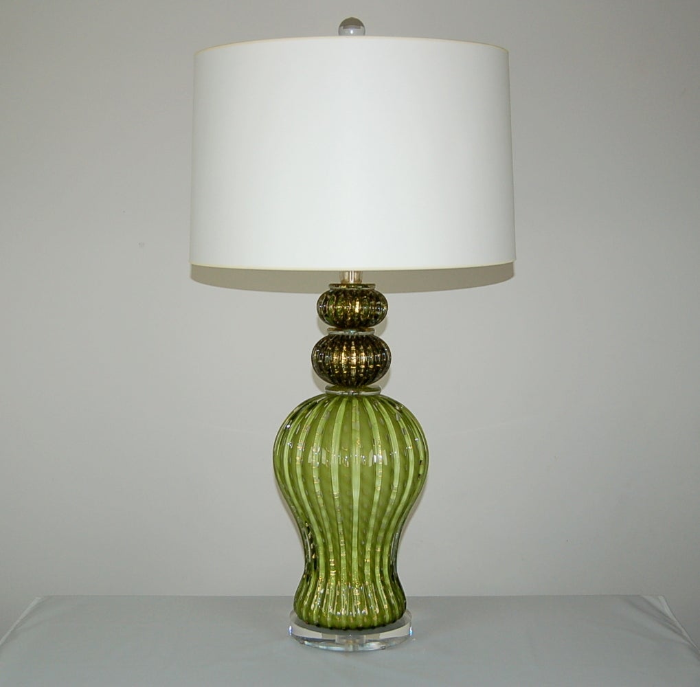 Green Murano Table Lamps with Gold For Sale 3