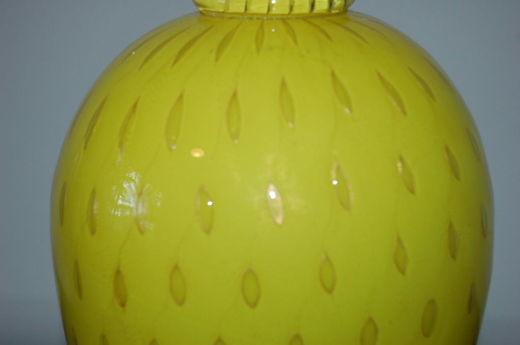 Italian Murano Glass Lamp in Canary Yellow with Gold For Sale