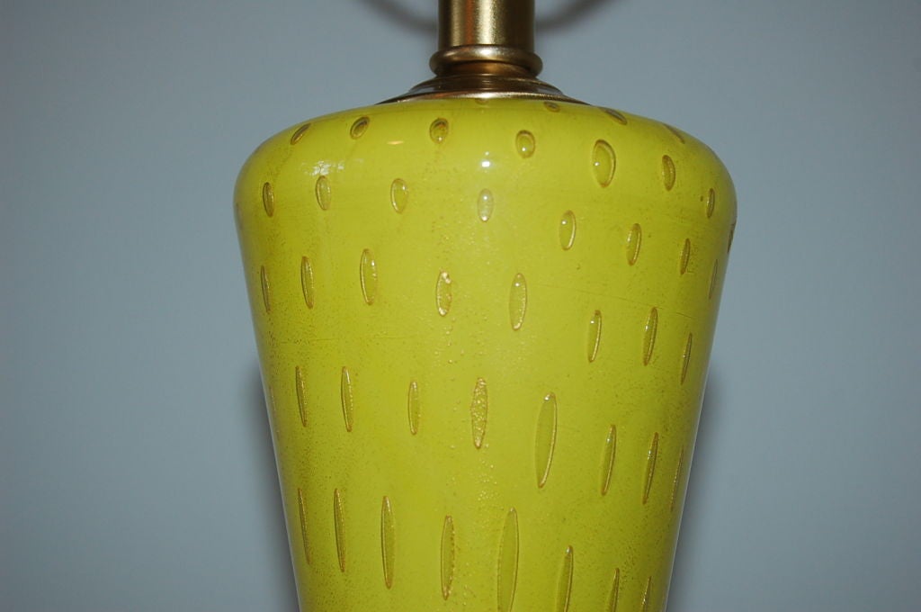20th Century Murano Glass Lamp in Canary Yellow with Gold For Sale