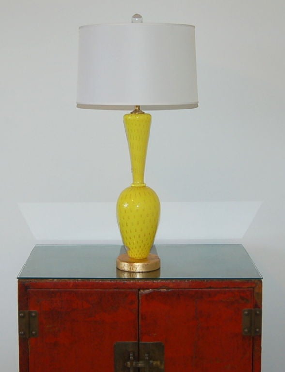 Murano Glass Lamp in Canary Yellow with Gold For Sale 2