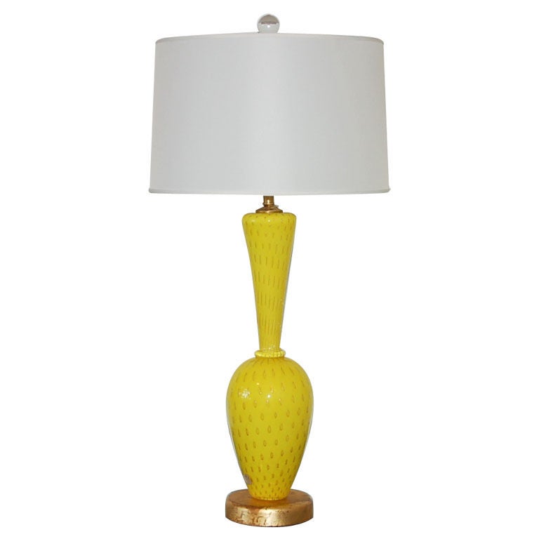 Murano Glass Lamp in Canary Yellow with Gold For Sale