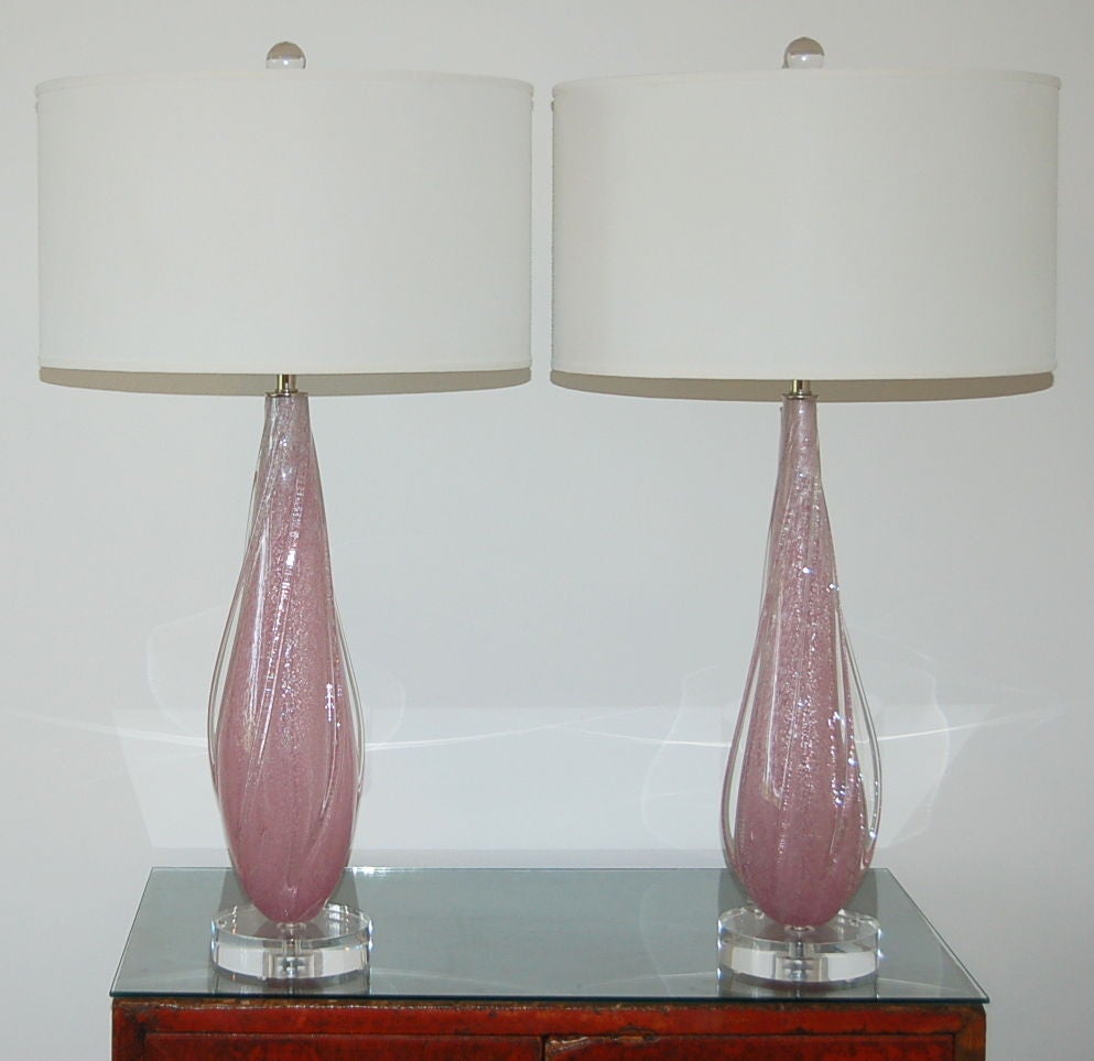 Mid-Century Modern Vintage Murano Pulegoso Lamps in Orchid Frost by Seguso For Sale