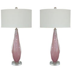 Vintage Murano Pulegoso Lamps in Orchid Frost by Seguso