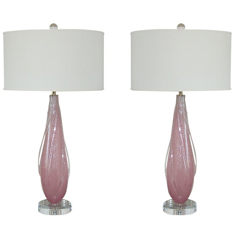 Vintage Murano Pulegoso Lamps in Orchid Frost by Seguso For Sale