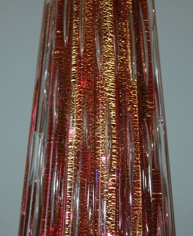 Vintage Murano Teardrop Lamps in Cranberry and Gold For Sale 1