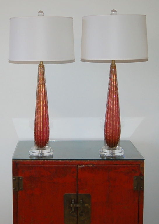 Vintage Murano Teardrop Lamps in Cranberry and Gold For Sale 3