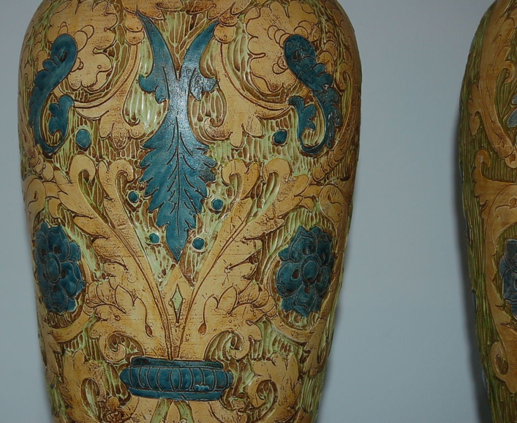 Matched Pair of Monumental Carved Ceramic Lamps by Marbro In Excellent Condition For Sale In Little Rock, AR