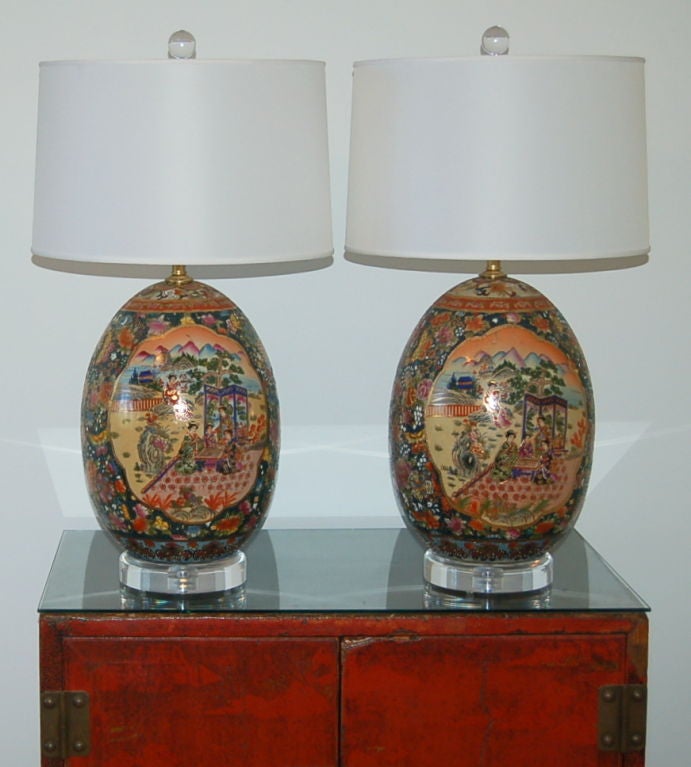 Vintage Pair of Satsuma Jumbo Egg Lamps For Sale 3