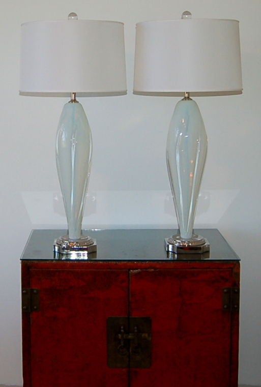 Vintage Murano Lamps of White Opaline by Seguso For Sale 2