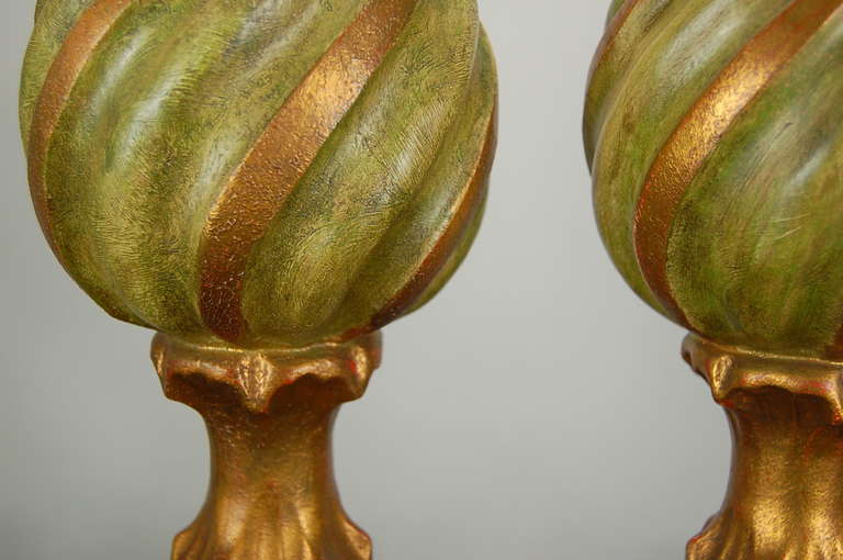 Pair of Vintage, Carved, Wooden, Italian Table Lamps by Marbro For Sale 2