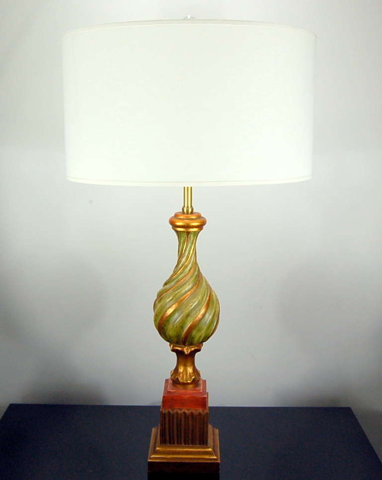 Pair of Vintage, Carved, Wooden, Italian Table Lamps by Marbro In Excellent Condition For Sale In Little Rock, AR