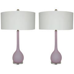 Pair of Vintage Murano Long Necked Lamps by Seguso in Orchid