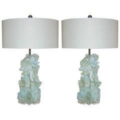 Vintage White Opaline Rock Candy Lamps by Swank Lighting 