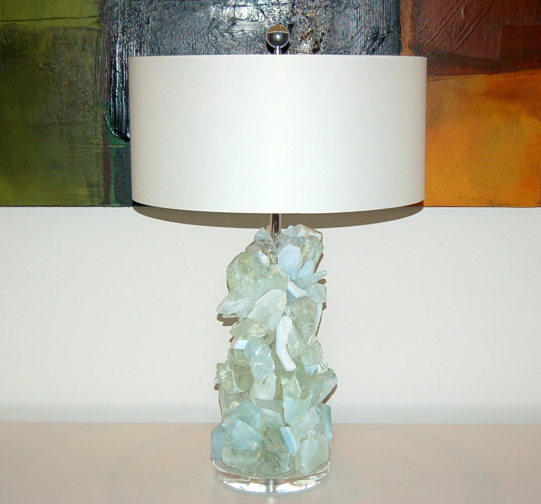 Our pair of Rock Candy HONEY OPALINE glass cluster lamps, made of recycled glass. Gorgeous eco-friendly art pieces, designed by Swank Lighting. The colors are mesmerizing!

The lamps measure 27 inches to the top of the double cluster socket. As