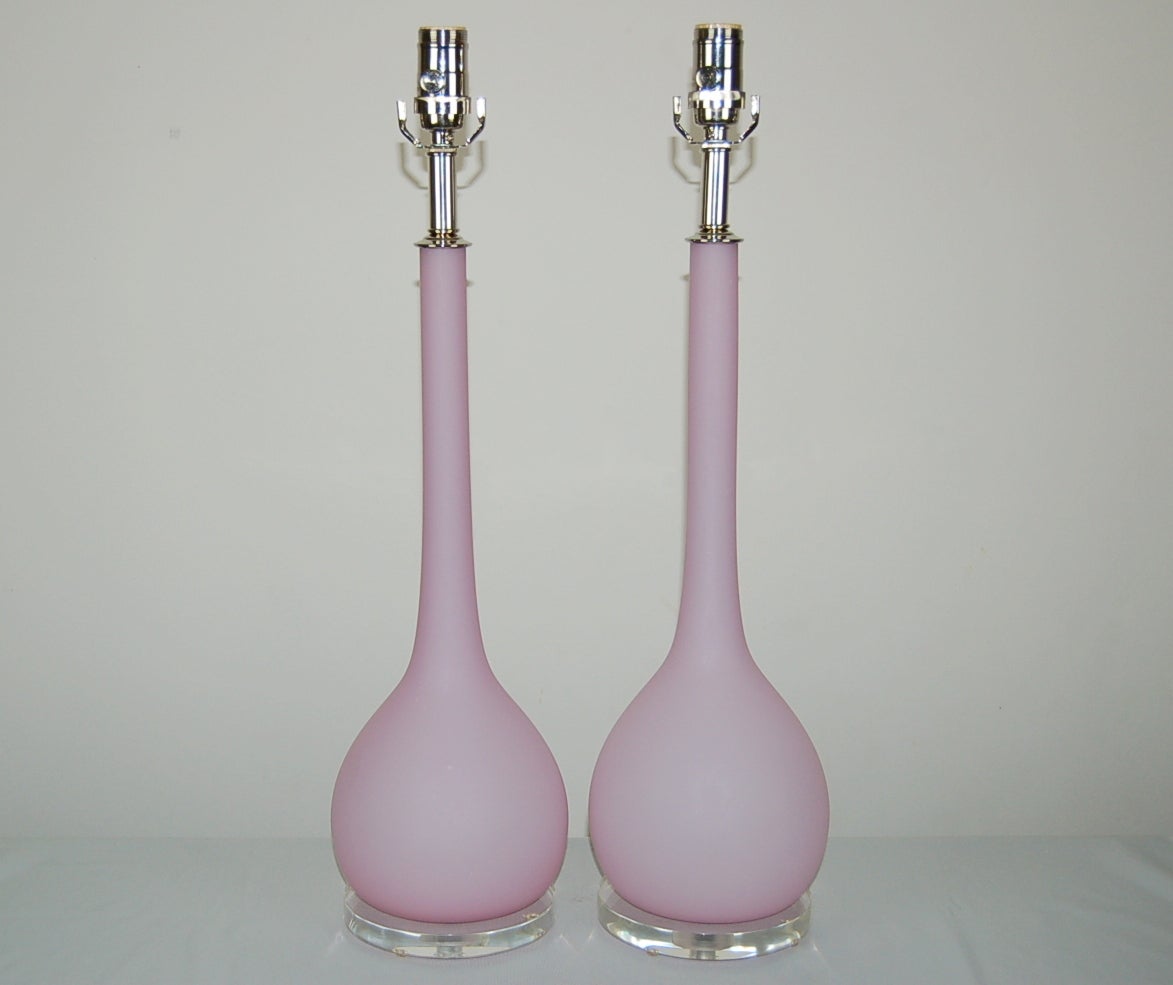 Mid-Century Modern Pair of Vintage Murano Long Necked Lamps by Seguso in Orchid
